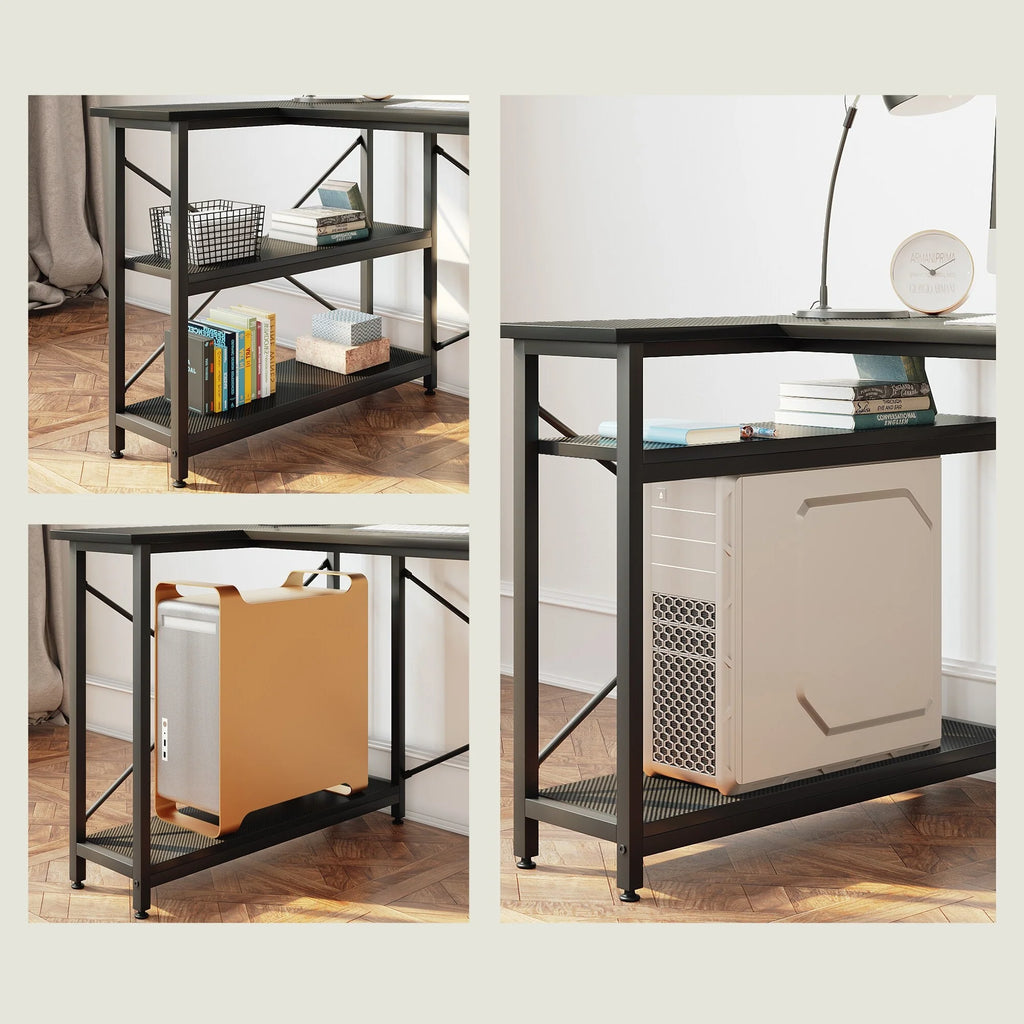 Small L Shaped Computer Desk with Storage Shelves, Compact Corner Workstation for Home Office and Study