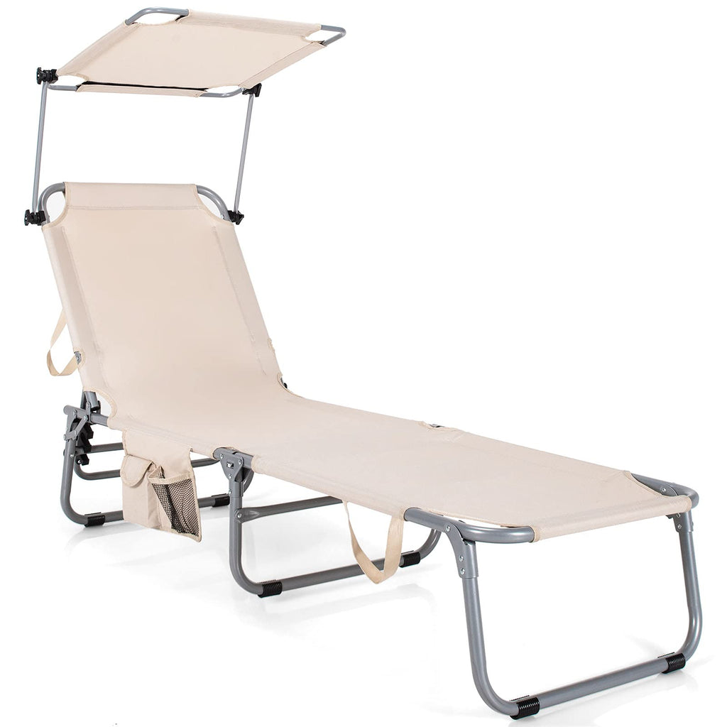 Folding Lounge Chair with Canopy – Shade Chair with Storage Pocket