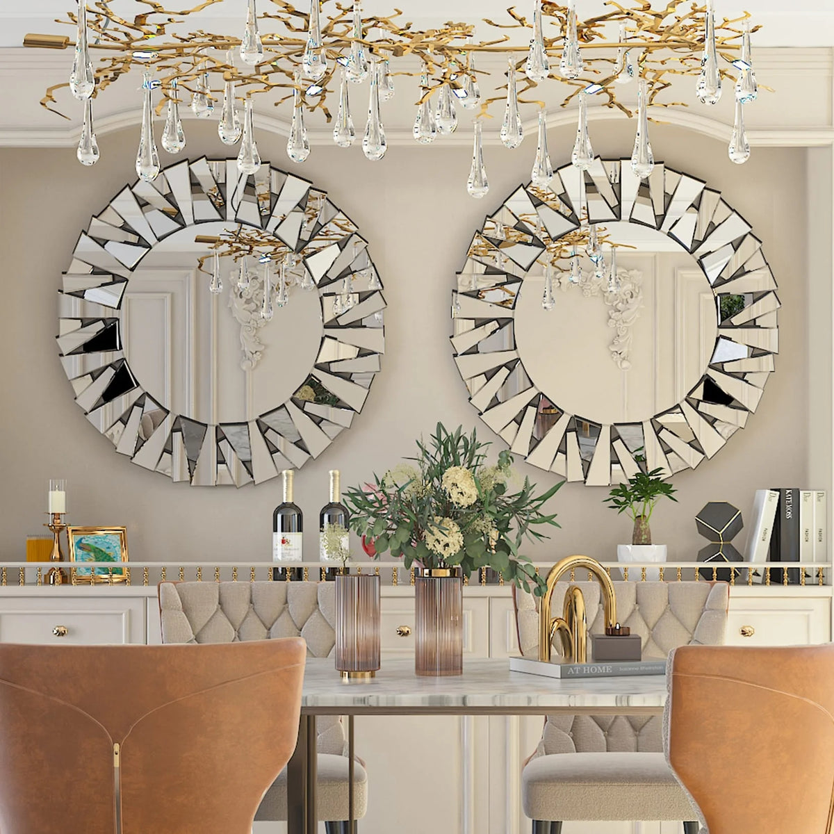 32 Inch Round Decorative Wall Mirror, Glass Accent Mirror for Home Decor