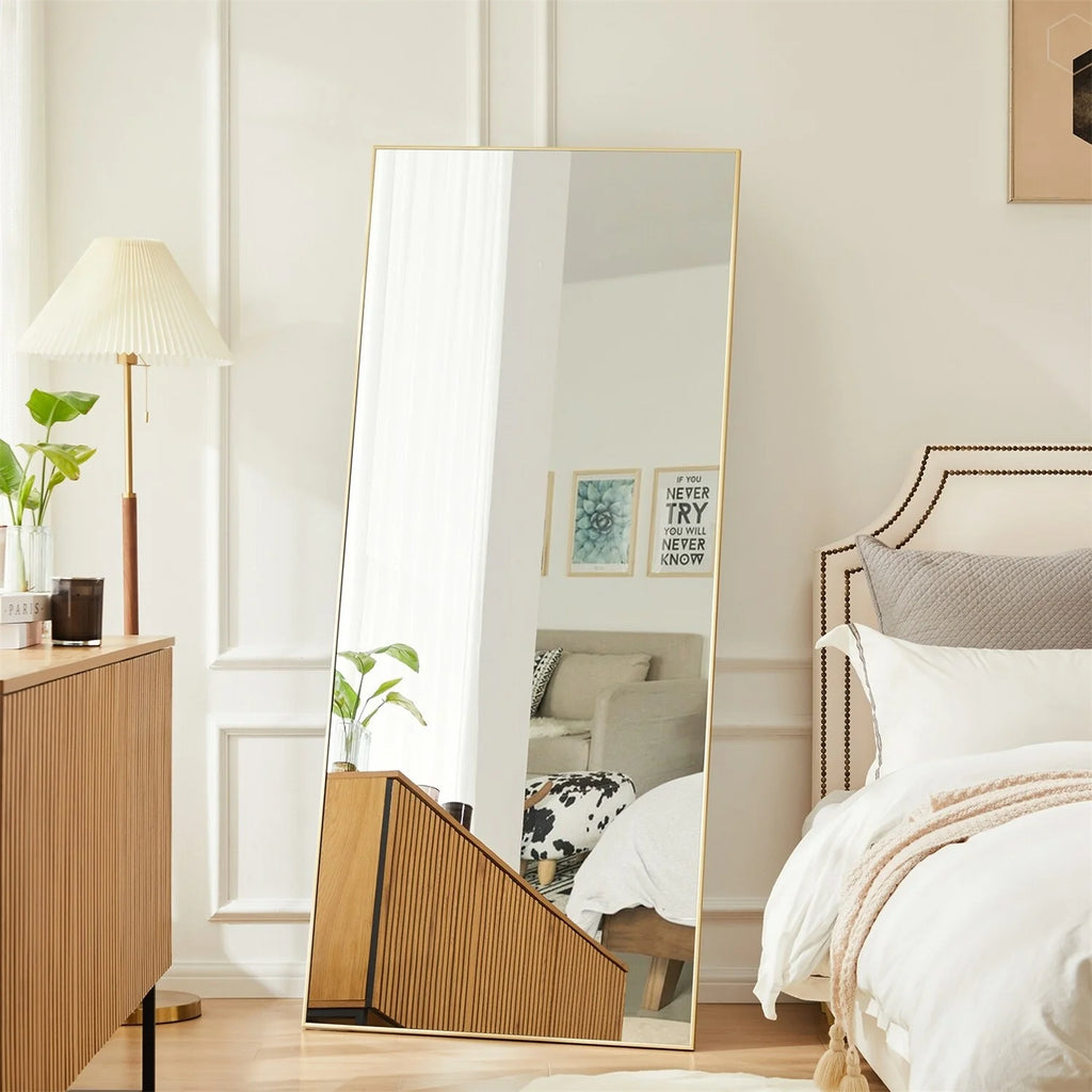 Full Length Mirror with Stand, Aluminum Alloy Frame Full Body Floor Mirror for Bedroom and Cloakroom