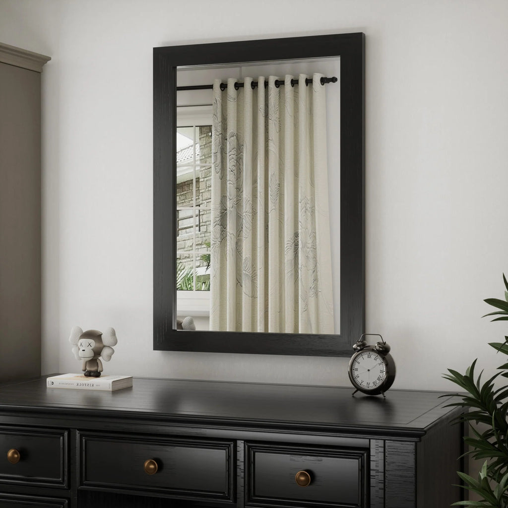 Modern Rectangular Wall Mirror with Wood Frame, Bathroom and Barn Door Mirror, Multiple Sizes