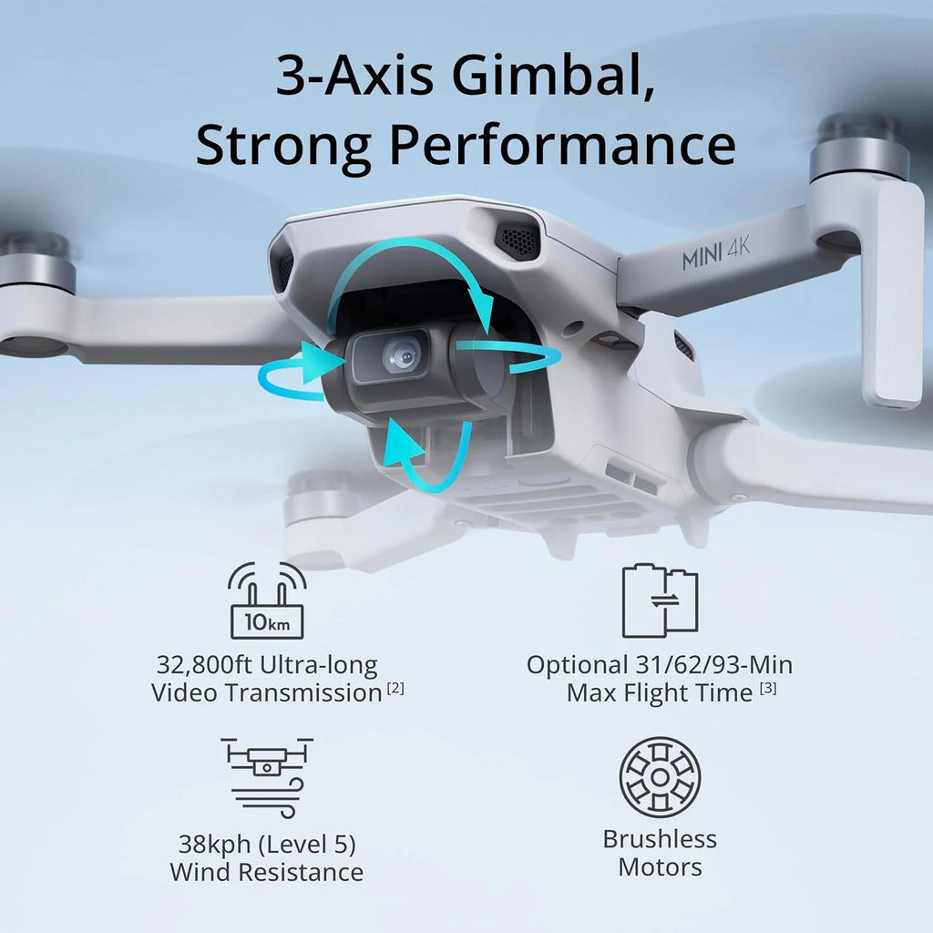 4K UHD Camera Drone Under 249g with 3-Axis Gimbal, 10 km Video Transmission, Auto Return and 31-Min. Flight Time