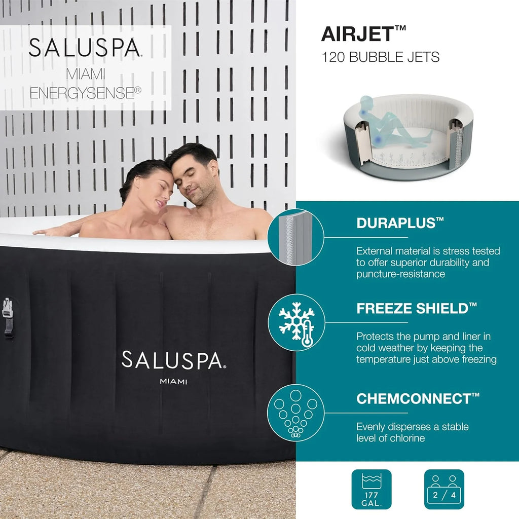 71 x 26-Inch Inflatable Hot Tub Spa for 2-4 Persons, Portable, with 2 Covers, Black
