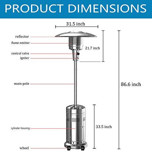 2-Pack 48,000 BTU Propane Patio Heaters with Wheels, Stainless Steel, Silver