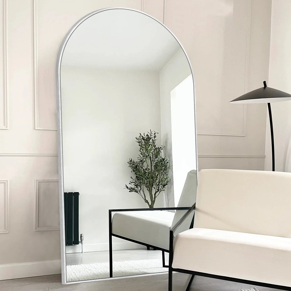 Modern Arched Full Length Floor Mirror, Aluminum Alloy Frame Standing Full Body Mirror