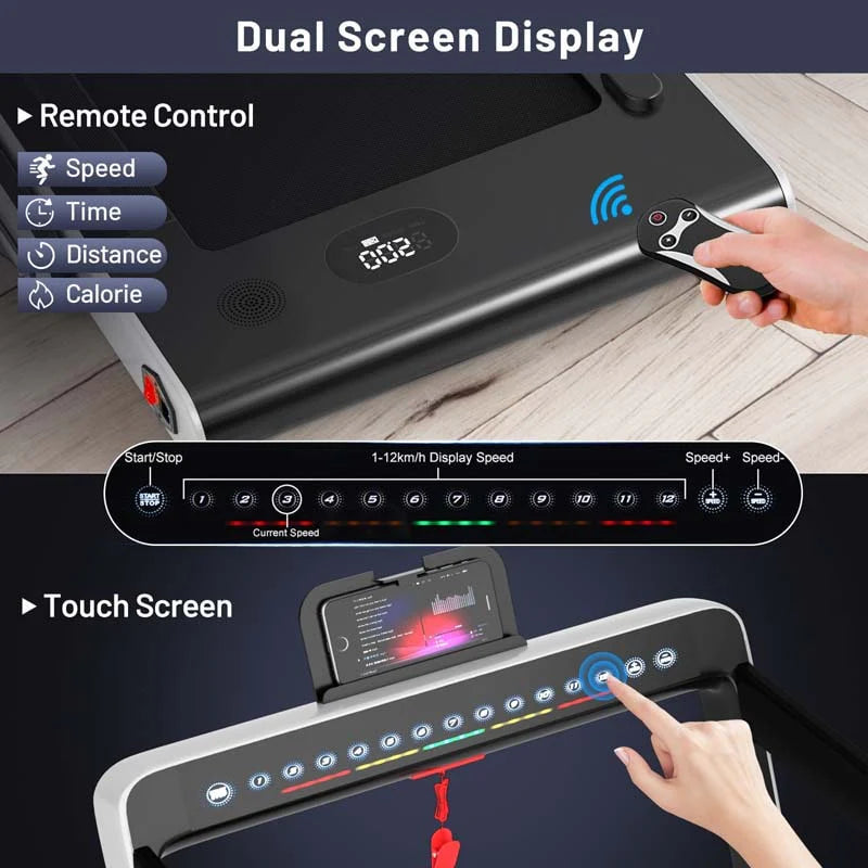 2-in-1 Folding Electric Treadmill, 2.25 HP, Under-Desk, with Dual Display and Smart App Control