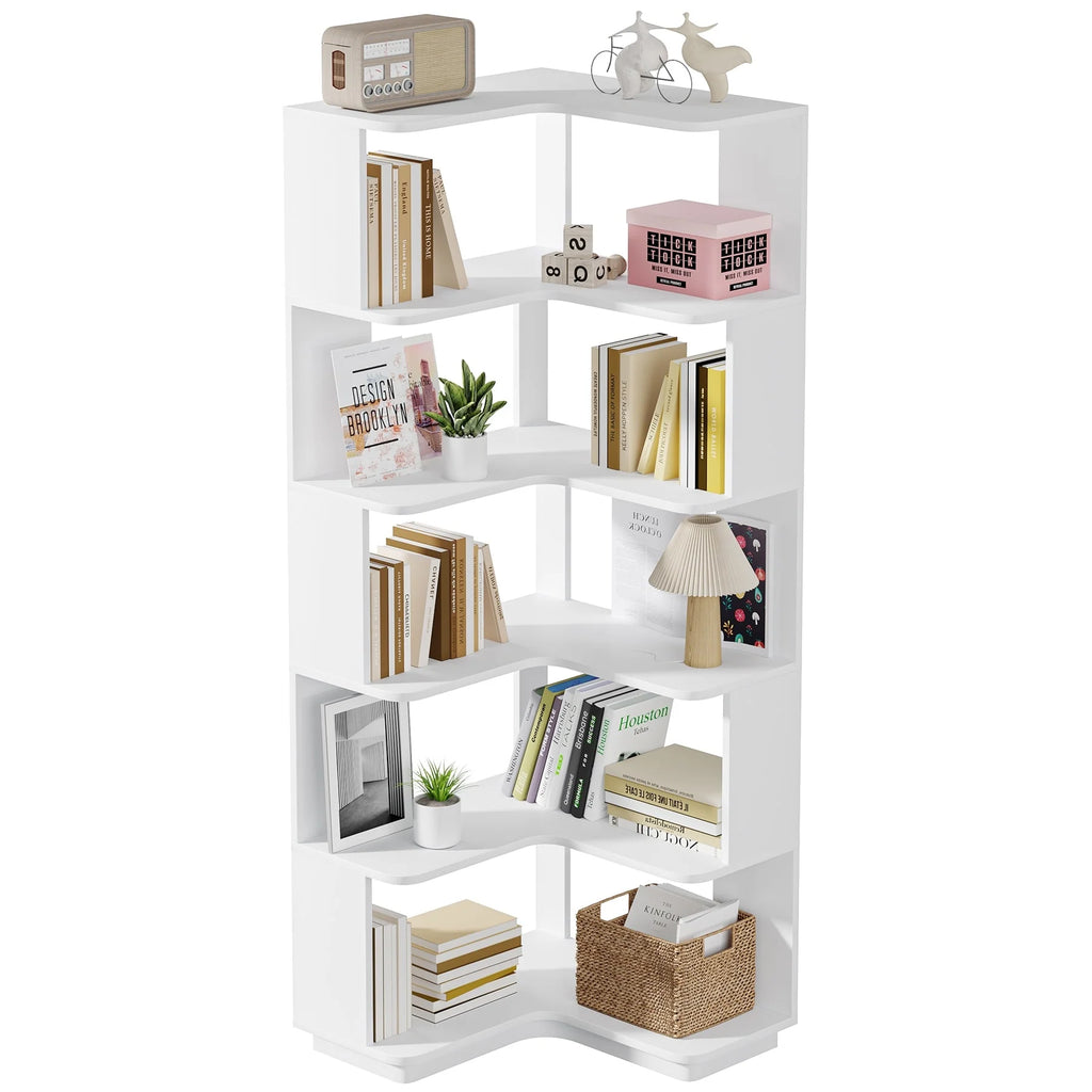 64.9 Inch Tall 6-Tier Corner Bookshelf, Freestanding Wood Industrial Bookcase