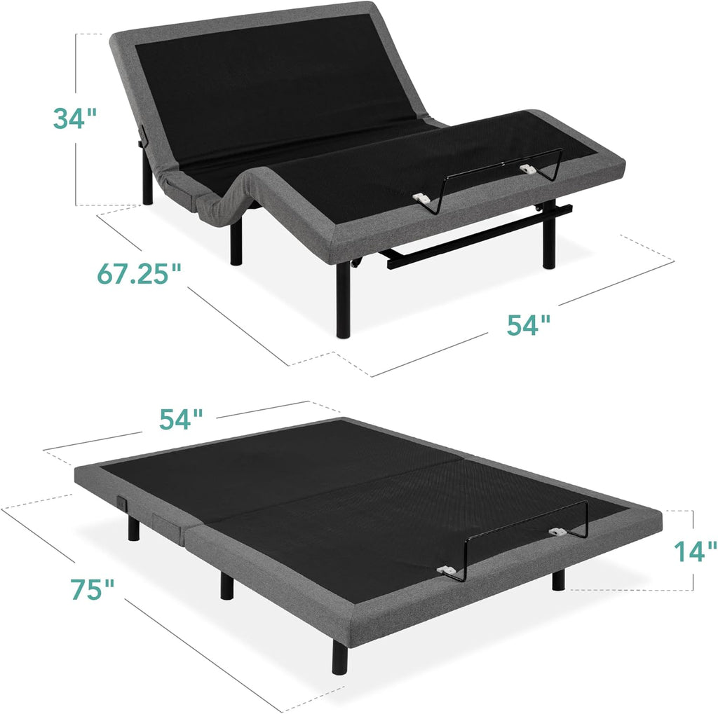 Twin XL Adjustable Bed Frame, Electric Adjustable Base with Wireless Remote Control, Night Light, Massage Function and 2 USB Ports