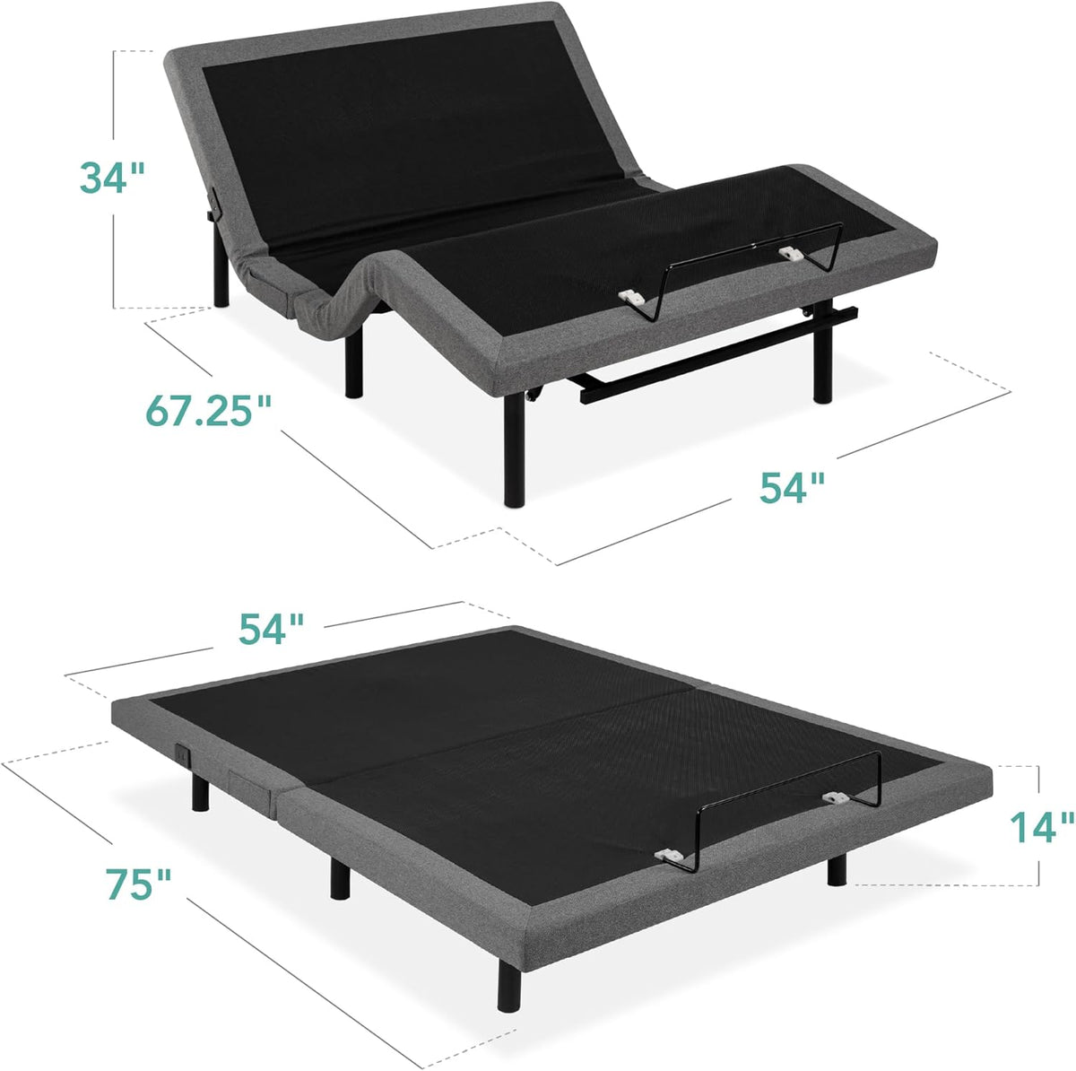 Twin XL Adjustable Bed Frame, Electric Adjustable Base with Wireless Remote Control, Night Light, Massage Function and 2 USB Ports
