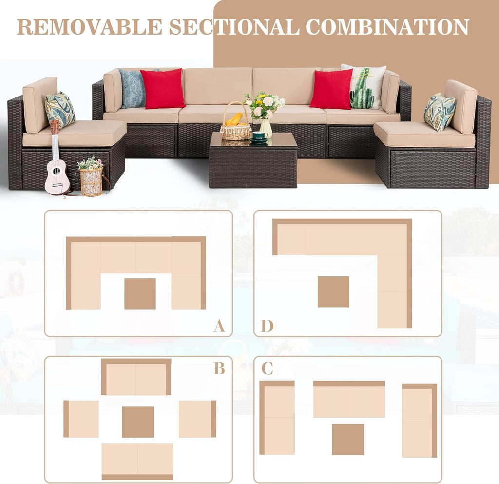 5-Piece All-Weather Patio Furniture Set with Ottoman, Outdoor Wicker Conversation Sofa Set with Cushions for Garden, Deck & Backyard