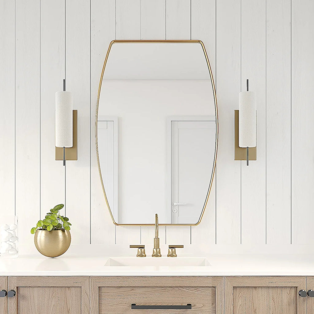 Modern Oblong Metal Wall Mirror, Decorative Elongated Hanging Mirror for Living Room, Bedroom and Entryway