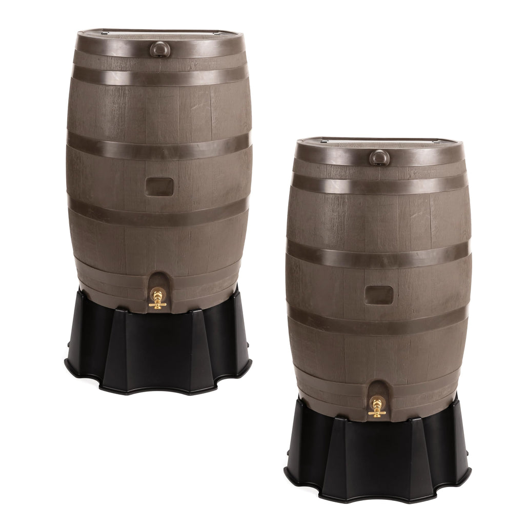 50 Gallon Rain Barrel with Brass Spigot, Large Outdoor Rainwater Collection and Storage Container for Garden
