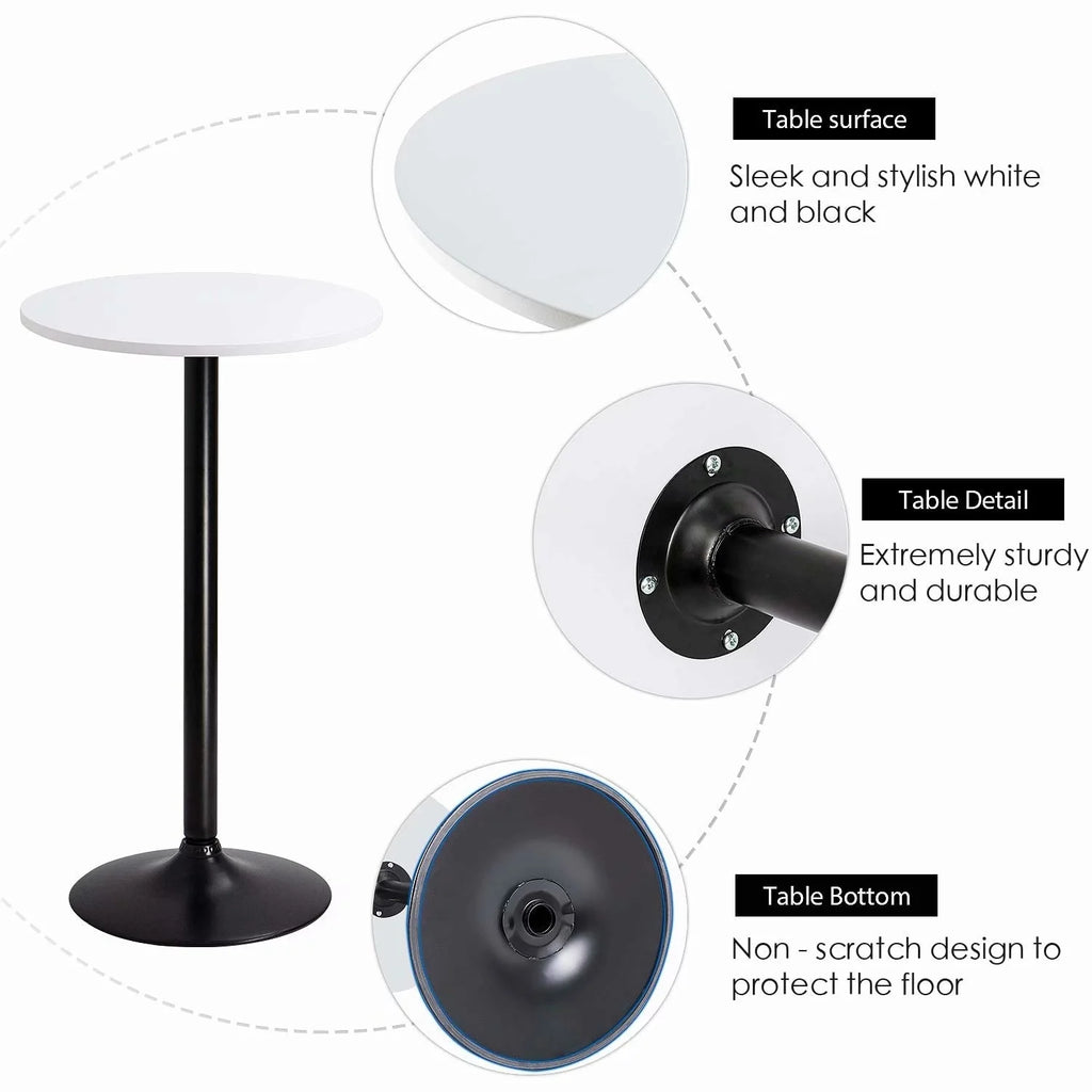 Round Bistro Pub Table, Bar Height Cocktail Table with Metal Base and MDF Top, 23.8 Inch