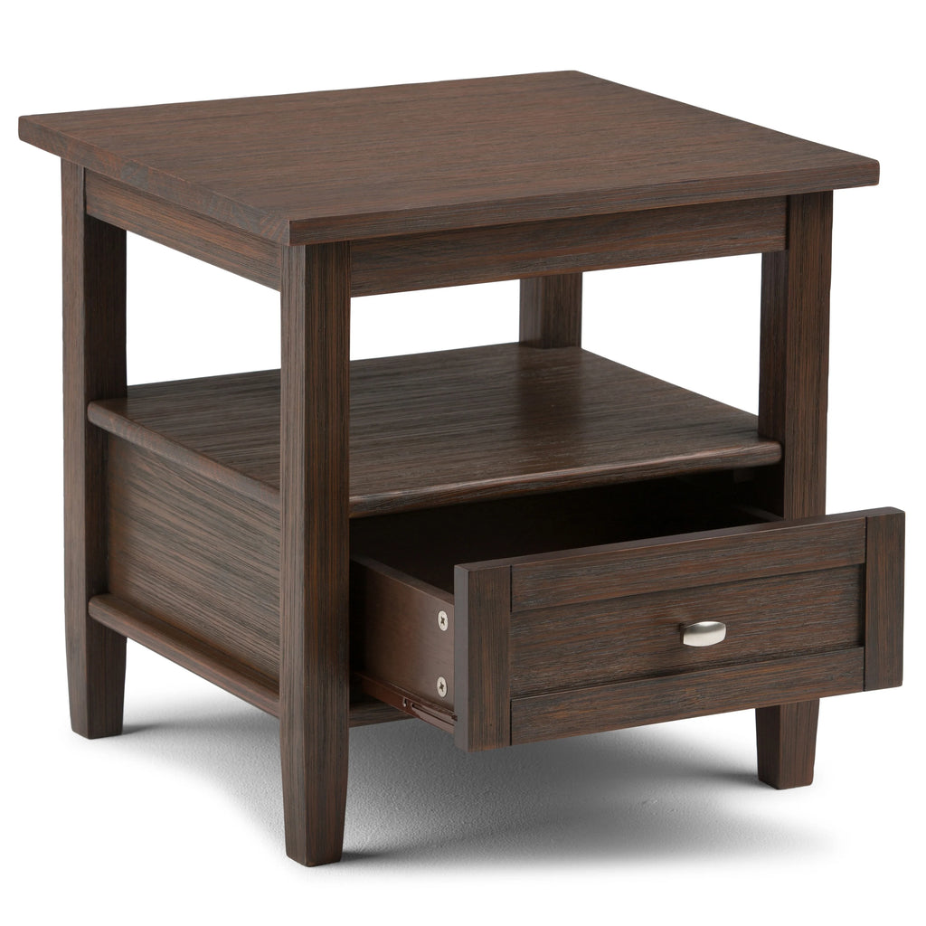 20 Inch Wide Solid Wood Rectangle End Table, Transitional Side Table