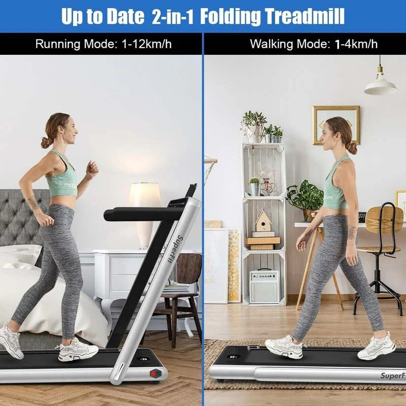 2-in-1 Folding Electric Treadmill, 2.25 HP, Under-Desk, with Dual Display and Smart App Control