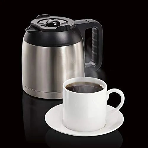Programmable Thermal Coffee Maker, Single Serve and Full Pot, Compatible with Pods or Grounds, Black and Stainless
