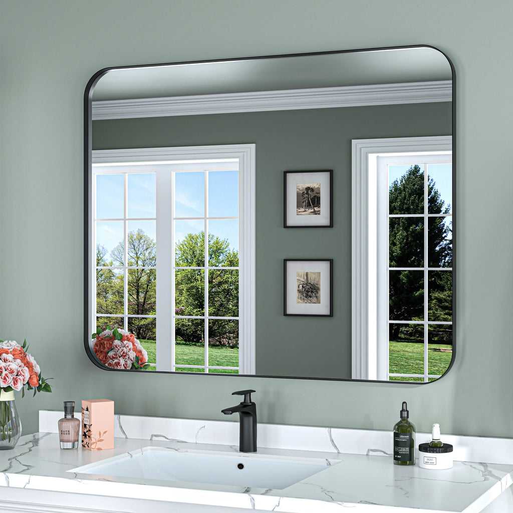 Aluminum Alloy Rounded Corner Vanity Mirror, Modern Wall Mounted Mirror for Bathroom, Bedroom and Home Decor