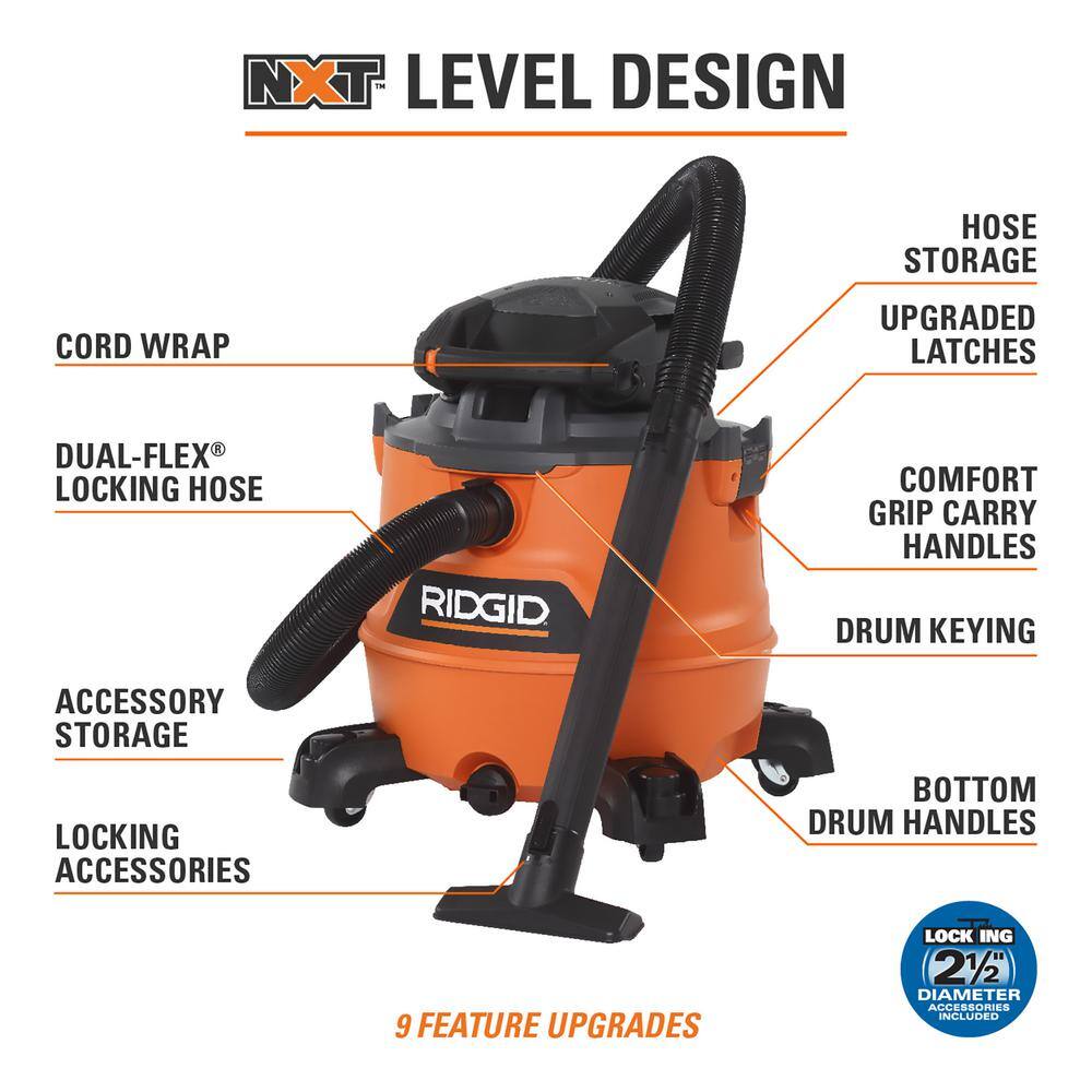 16-Gallon 6.5 Peak HP Wet/Dry Shop Vacuum with Detachable Blower, Filter Lock, Locking Hose and Accessories