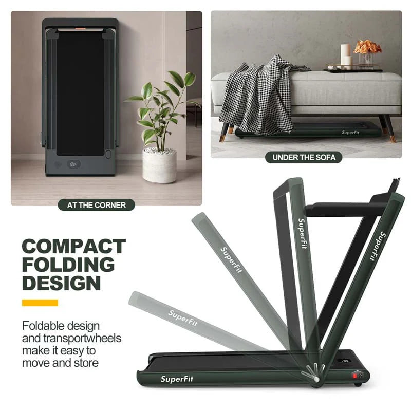 2-in-1 Folding Electric Treadmill, 2.25 HP, Under-Desk, with Dual Display and Smart App Control