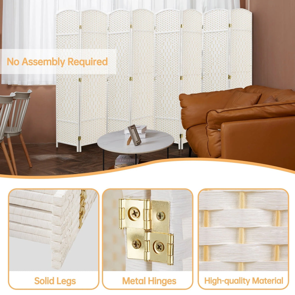 6 FT Tall Woven Fiber Room Divider, Freestanding Folding Privacy Screen