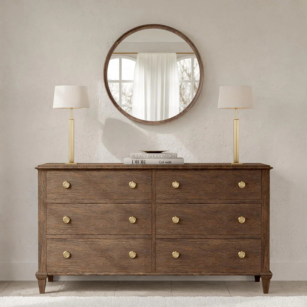 Classic Farmhouse Round Wall Mirror, Wooden Frame Decorative Accent Mirror for Living Room, Bedroom and Entryway