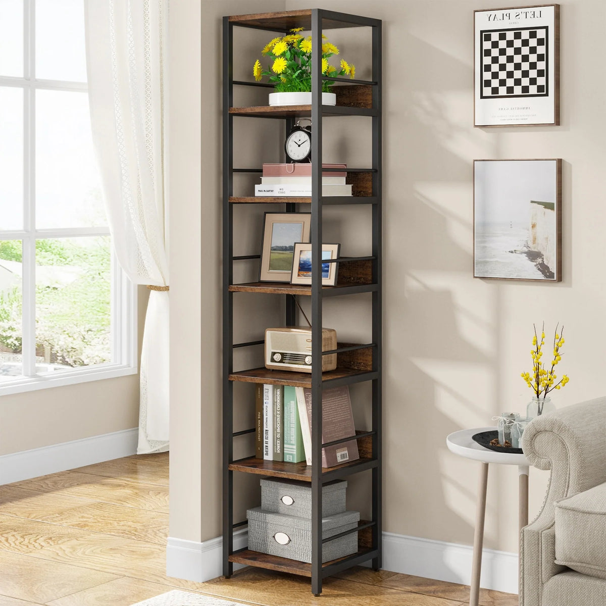 75 Inch Tall Narrow Corner Shelf, 6-Tier Etagere Storage Rack for Home and Office