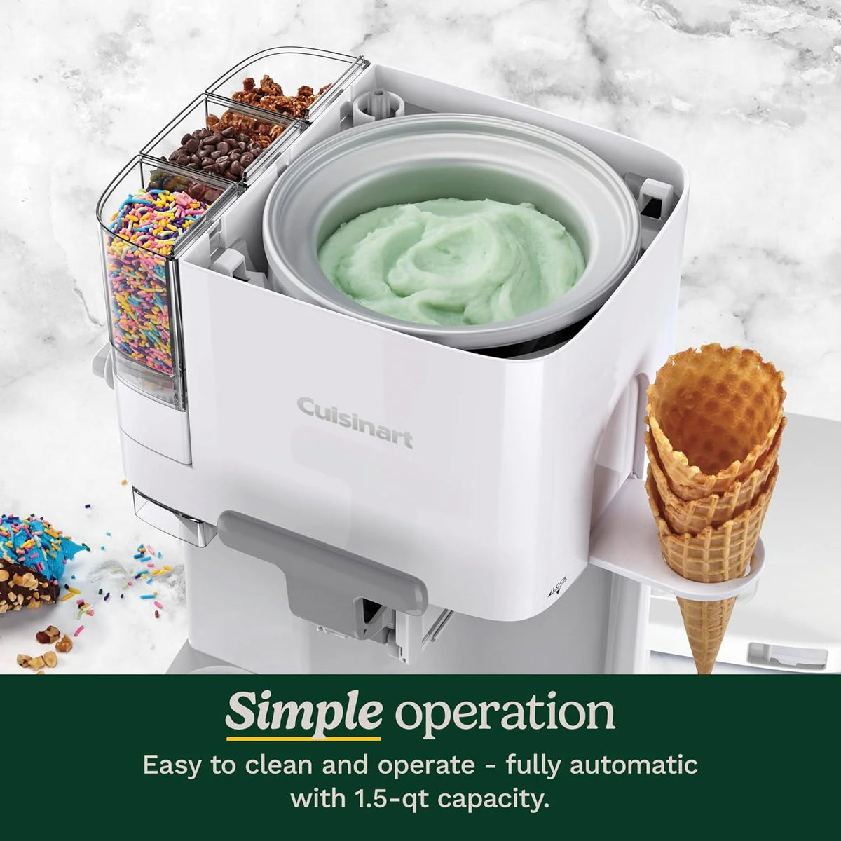 1.5 Qt Soft Serve Ice Cream Machine – 3 Built-In Mix-In Dispensers with Warming Plate