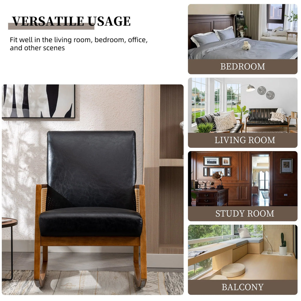 Upholstered Tall Back Rocking Chair, Smooth Gliding Accent Armchair for Comfortable Living Room Seating