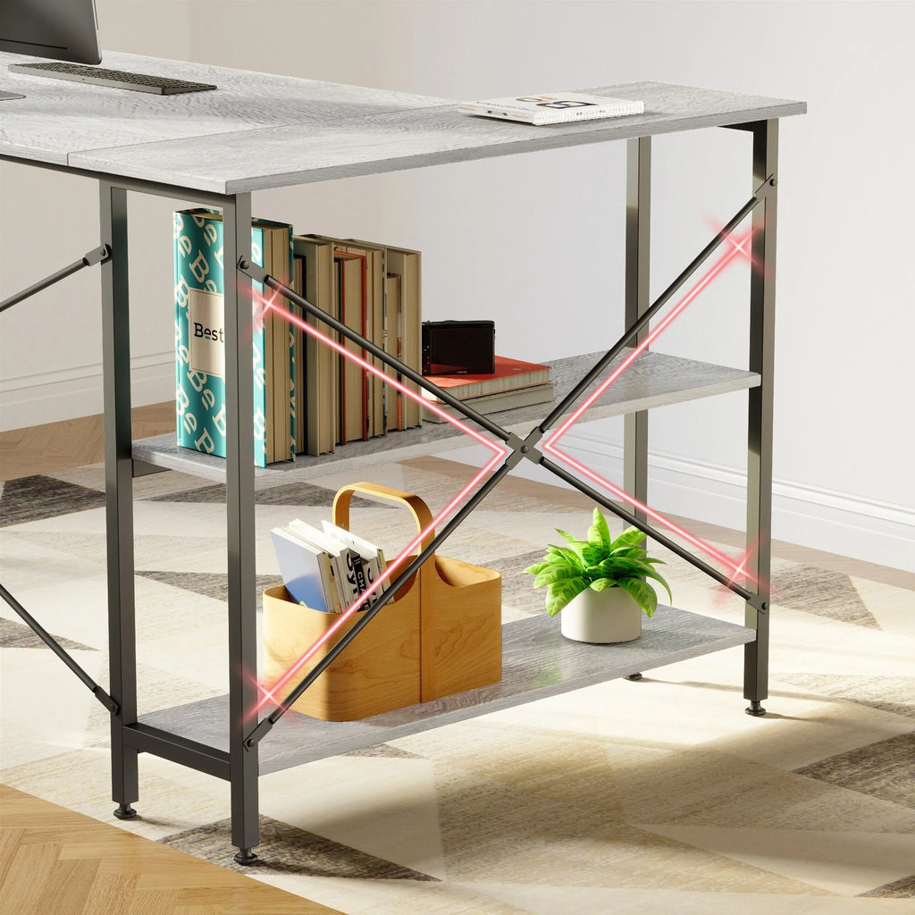 Small L Shaped Computer Desk with Storage Shelves, Compact Corner Workstation for Home Office and Study