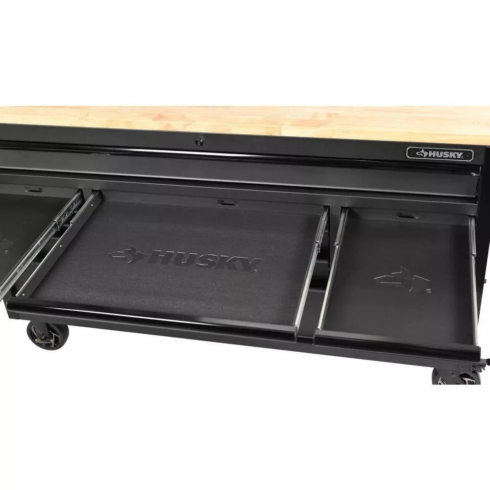61-Inch W x 23-Inch D 15-Drawer Mobile Workbench with Solid Wood Top