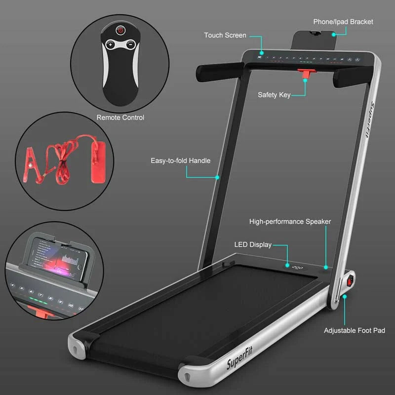 2-in-1 Folding Electric Treadmill, 2.25 HP, Under-Desk, with Dual Display and Smart App Control