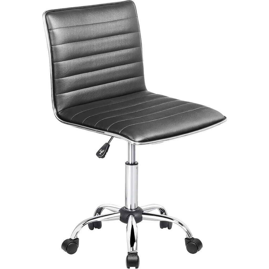 Adjustable Mid-Back Armless Swivel Office Chair, Ribbed Task and Vanity Chair for Small Spaces