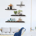 4-Piece Wood Floating Wall Shelves, White and Black Storage Shelf Set for Home Decor