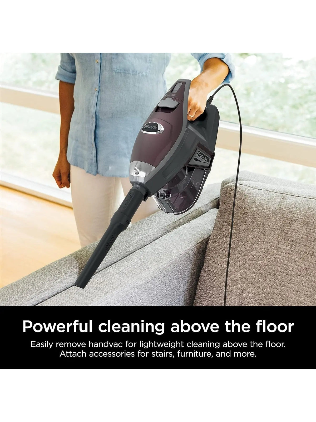 Lightweight Corded Stick Vacuum with XL Dust Cup, LED Headlights and Pet Hair Tools, Bordeaux/Silver
