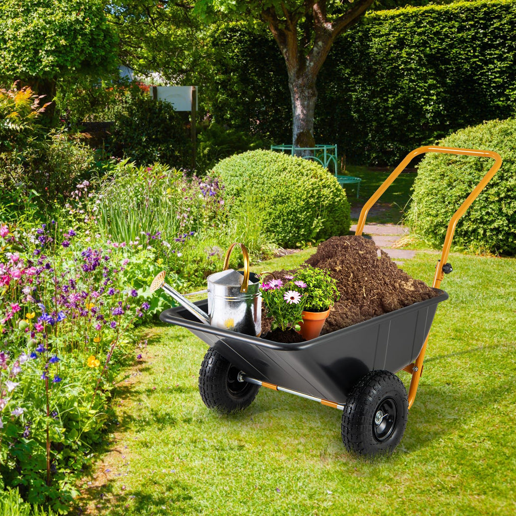 Dual-Wheel Wheelbarrow – Heavy-Duty Garden Cart with Pneumatic Tires, 330LBS Capacity