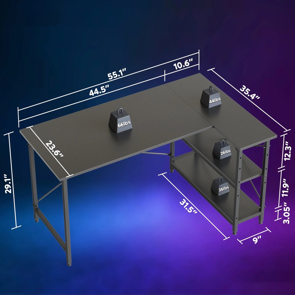 Small L Shaped Computer Desk with Storage Shelves, Compact Corner Workstation for Home Office and Study