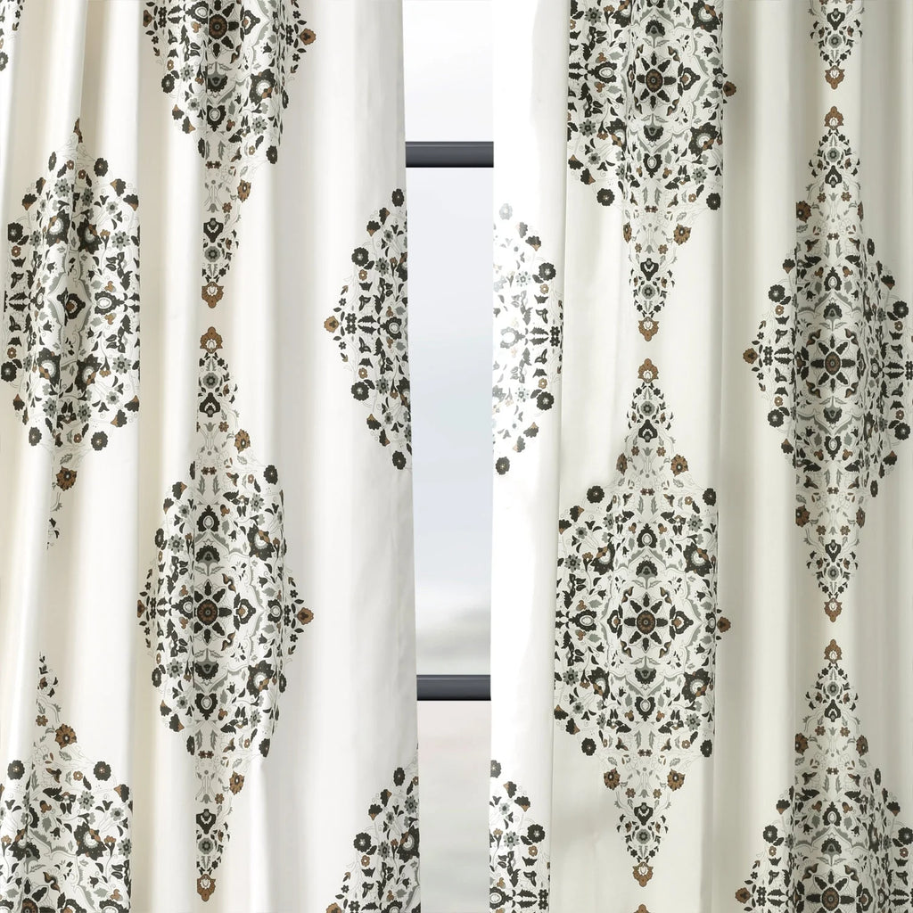 Medallion Damask Printed Cotton Room Darkening Curtain Panel, 1 Piece