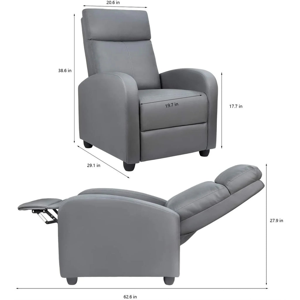 PU Leather Recliner Chair, Single Living Room Sofa Lounge Chair with Reclining Function
