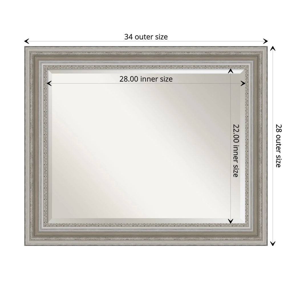 Beveled Bathroom Wall Mirror, Silver Frame Decorative Vanity Mirror for Bathroom, Bedroom and Entryway