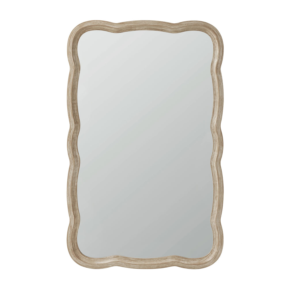 Curved Scallop Wood Frame Accent Mirror, Modern Decorative Wall Mirror for Living Room, Bedroom and Entryway