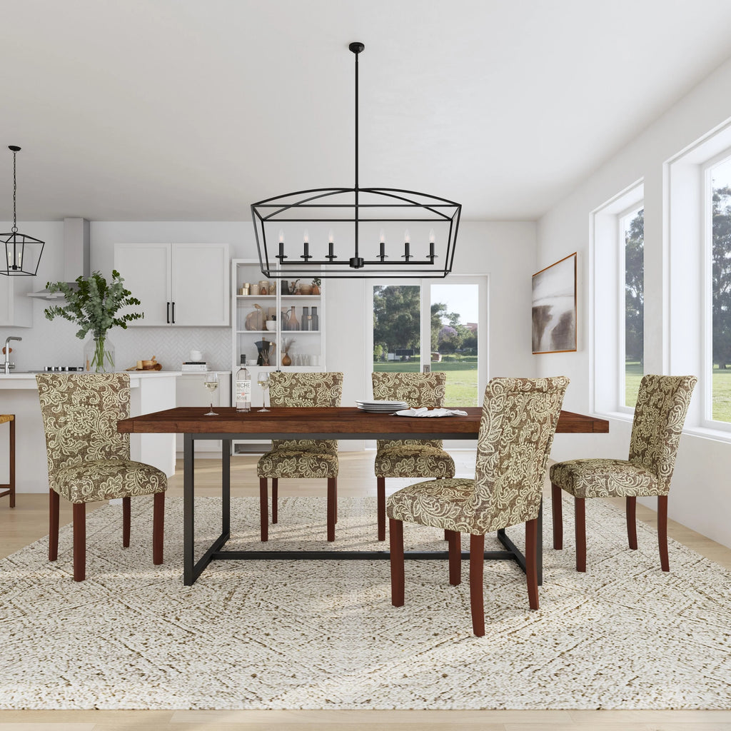 Set of 2 Upholstered Medallion Dining Chairs, Comfortable Parsons Style Chairs for Kitchen and Dining Room