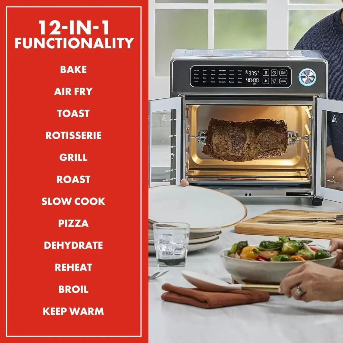 26-Qt. Extra-Large Air Fryer Convection Toaster Oven with French Doors, Stainless Steel