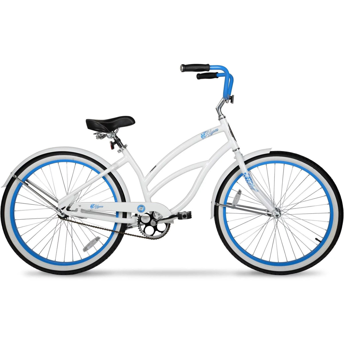Women's 26-Inch Beach Cruiser Bike, White with Blue Rim