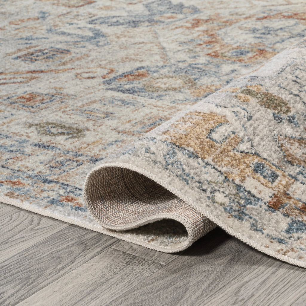 Bohemian Medallion Low-Pile Machine-Washable Area Rug, Cream and Terra