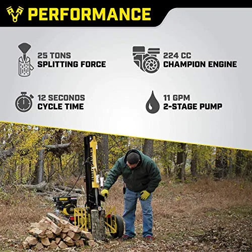 25-Ton Horizontal/Vertical Full-Beam Gas Log Splitter with Auto Return