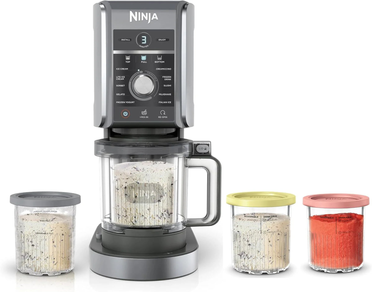 7-in-1 Ice Cream Maker with 2 Pint Containers and Lids, Compact, Silver