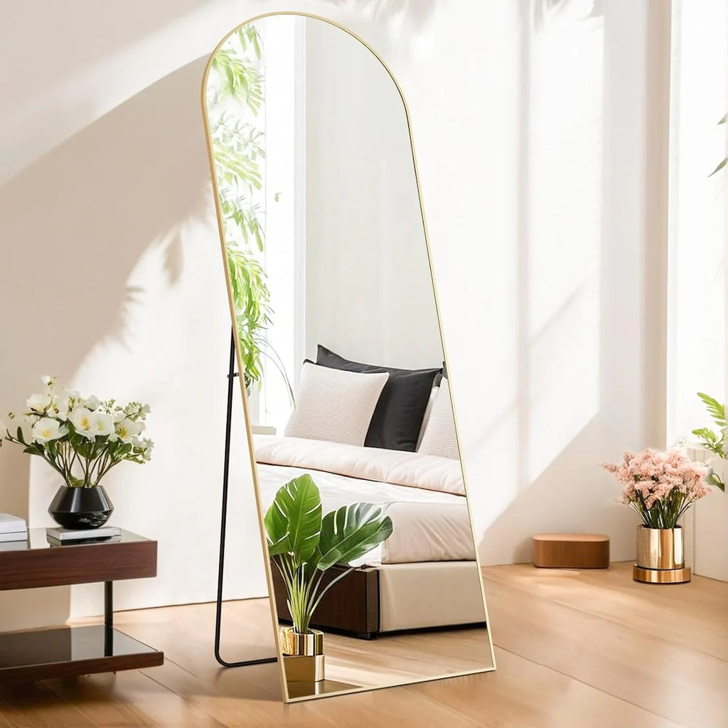 21x64 Arched Full-Length Mirror – Shatter-Proof Glass with Aluminum Alloy Stand