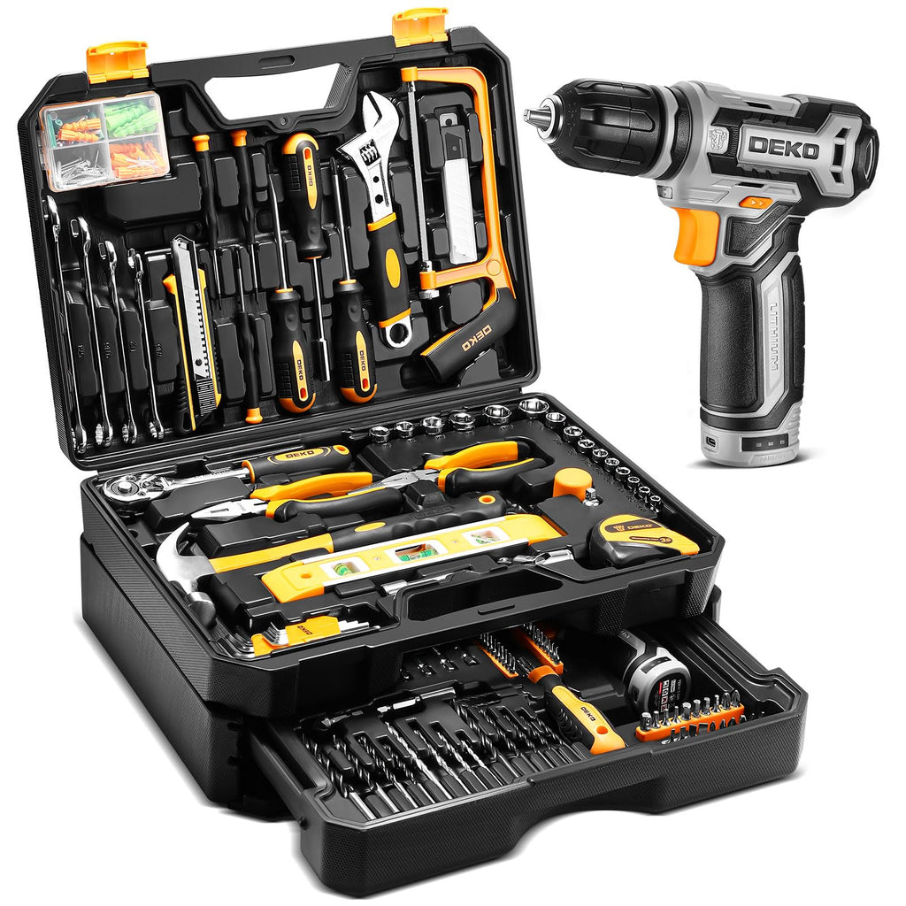 Home Mechanic Tool Kit with Toolbox and 12V Cordless Drill