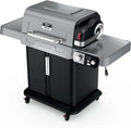 5-in-1 Electric and Propane Grill, 3-Burner Outdoor BBQ Grill and Smoker with Digital Controls, Griddle and Pizza Maker, Stainless Steel
