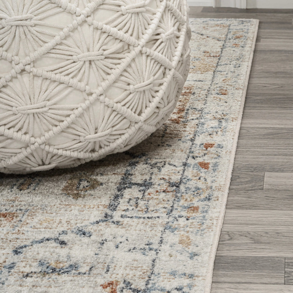 Bohemian Medallion Low-Pile Machine-Washable Area Rug, Cream and Terra